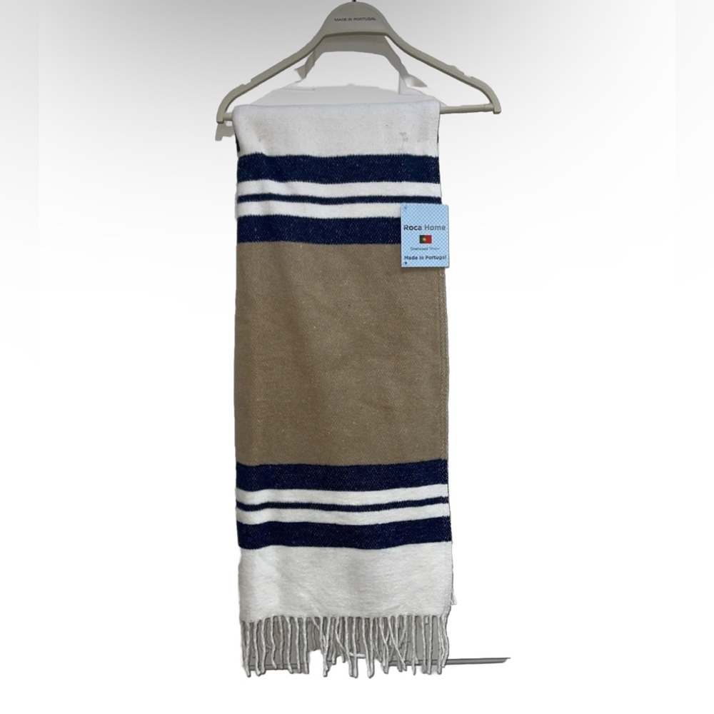 Roca Home Oversized THROW BLANKET Striped MADE PORTUGAL 50x 67”Cotton Blend NWT